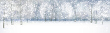 Vector Of Winter Landscape, Snowfall In Forest..