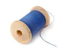Wooden Spool Of Blue Thread