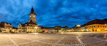 Panoramic View Of Council Square In Brasov. Night View