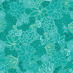 Wall Mural - Vector green succulents seamless pattern background with hand