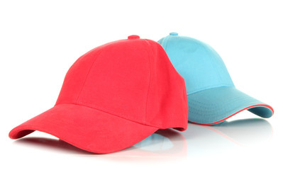 Red and blue caps cap isolated on white