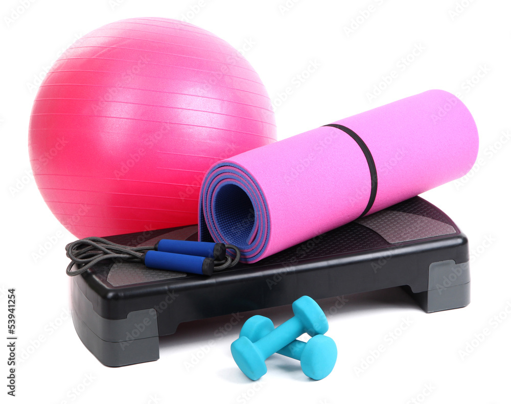 Different tools for fitness isolated on white