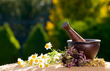 Wooden pestle with chamomiles