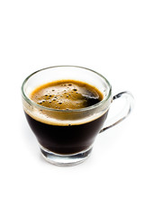 Poster - Coffee Espresso in  Glass cup with foam white background
