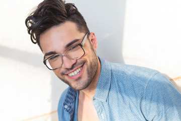 Poster - closeup of casual man smiling at you