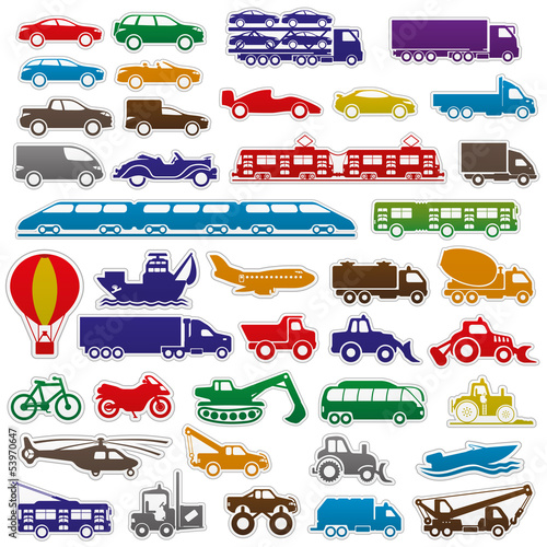 Naklejka - mata magnetyczna na lodówkę Transportation icons.