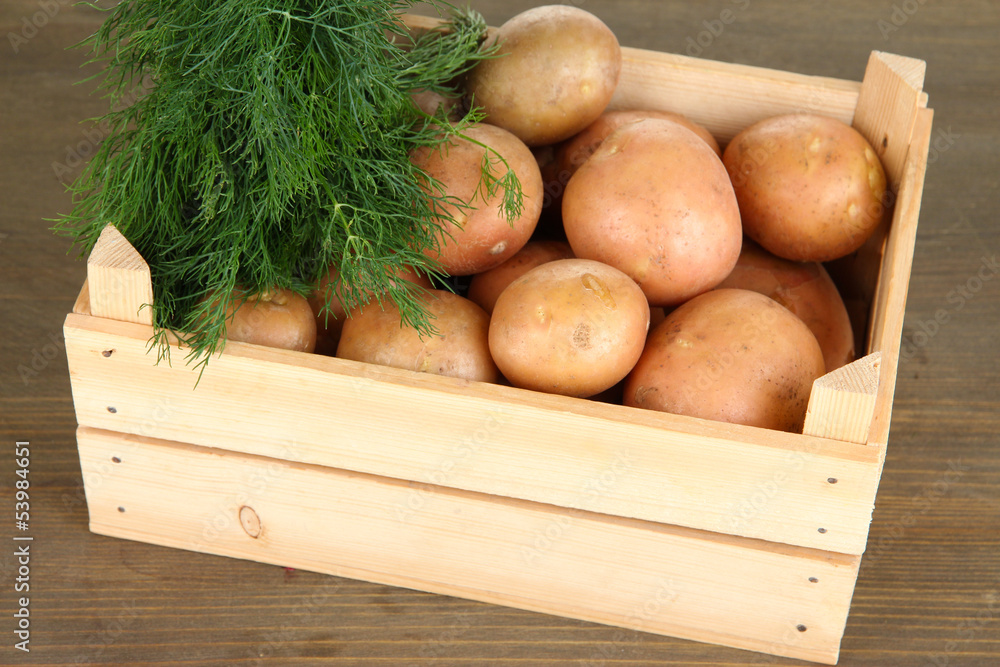 Potato on wooden table