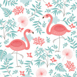 seamless pattern with a pink flamingo