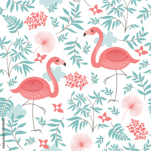Obraz w ramie seamless pattern with a pink flamingo