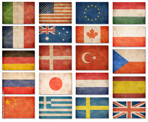 Obraz w ramie Grunge flags: USA, Great Britain, Italy, France, Denmark, German