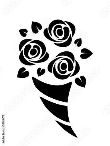 Naklejka - mata magnetyczna na lodówkę Black silhouette of roses bouquet. Vector illustration.