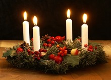 Advent Wreath With Silver Ribbons.