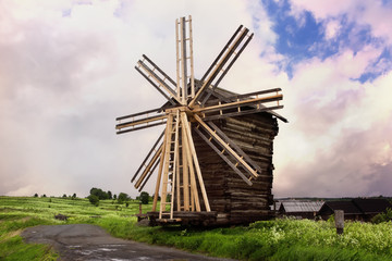 Wooden Windmill. Kizhi Island, Russia