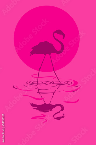 Naklejka na drzwi Illustration of flamingo at sunset or sunrise