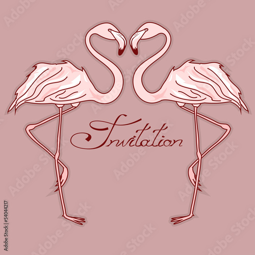 Nowoczesny obraz na płótnie Invitation card with flamingos