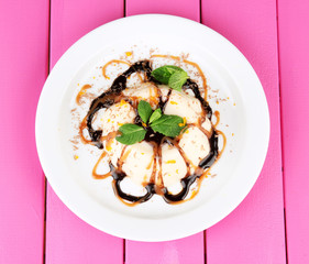 Panna Cotta with chocolate  and caramel sauce,