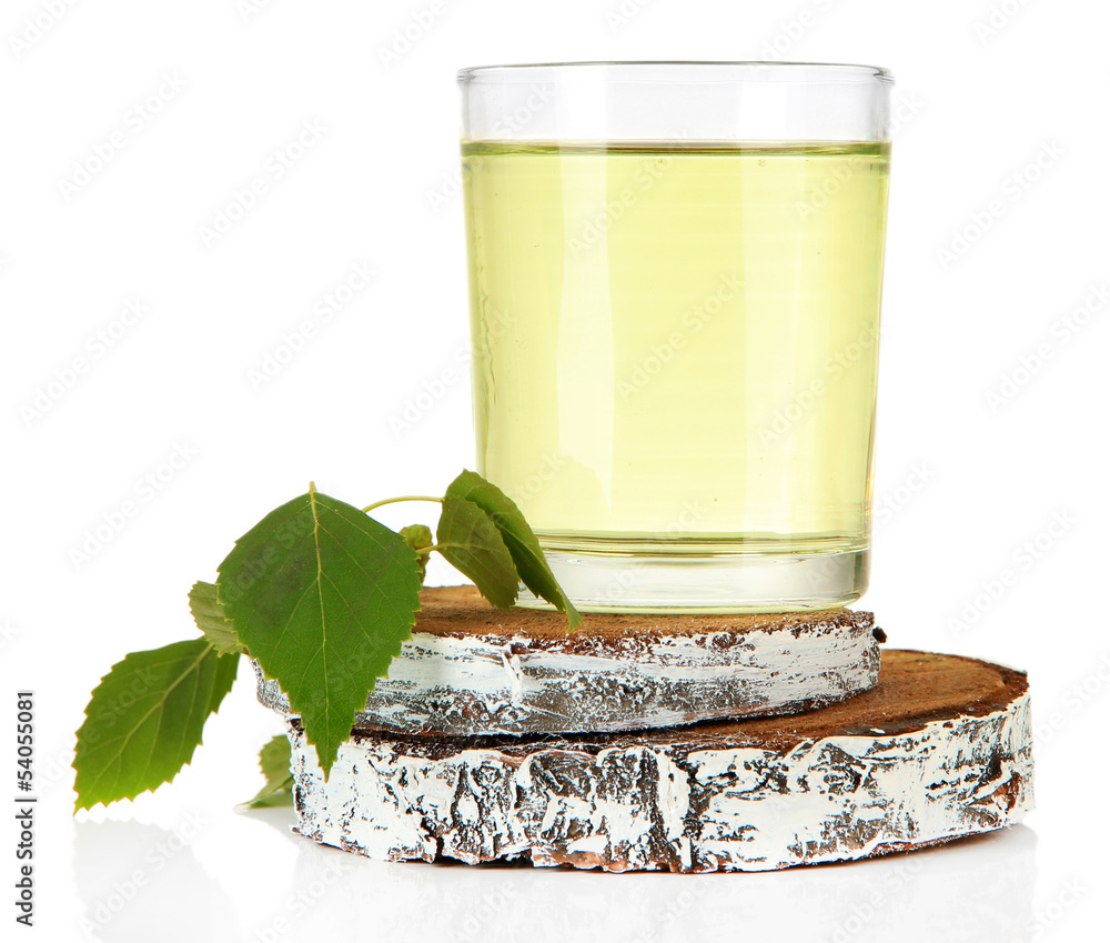 Glasses of birch sap, isolated on white