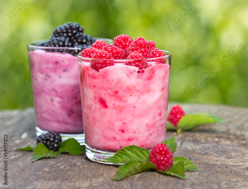 Fototapeta na wymiar Fruit yogurt in the glass