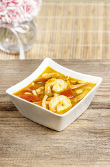 Tom yum kung is a simple and popular Thai hot and sour soup