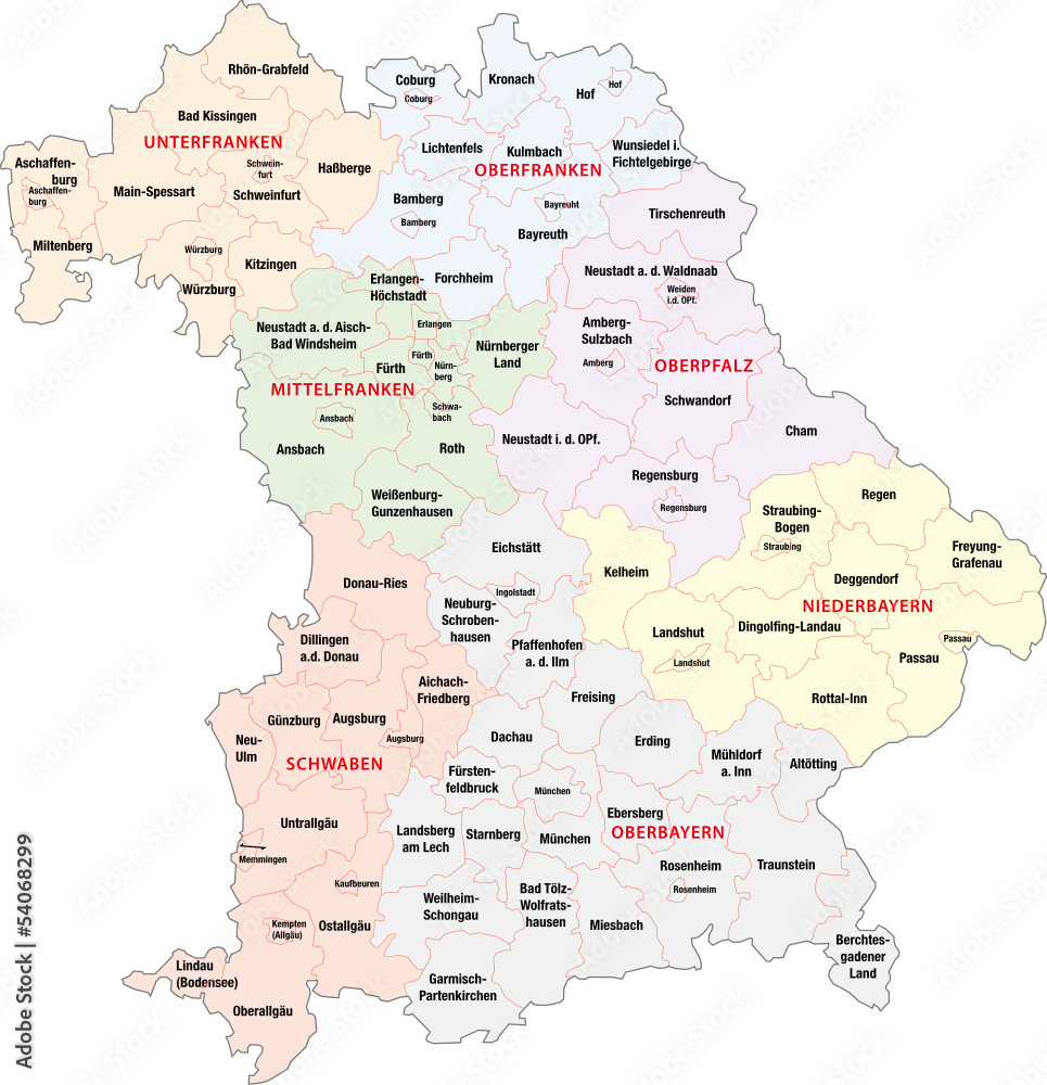 Bayern, Regierungsbezirke, Landkreise - obraz na płótnie ...
