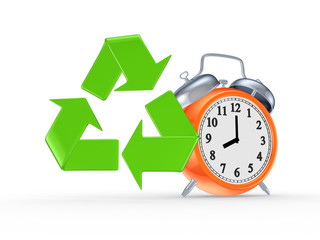 Sticker - Sign of recycle and orange watch.