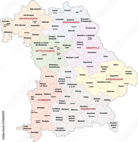 Bayern, Regierungsbezirke, Landkreise Stock-Vektorgrafik | Adobe Stock