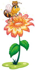 Sticker - A bee with a pot of honey flying above the fresh flower