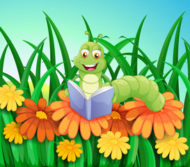 Poster - A worm reading a book at the garden