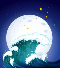 Wall Mural - The moon and the waves