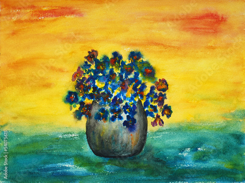 Naklejka - mata magnetyczna na lodówkę blue flowers, painting