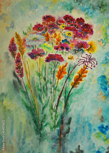 Naklejka na drzwi watercolor painting, flowers