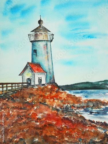 Naklejka na kafelki watercolor painting, lighthouse