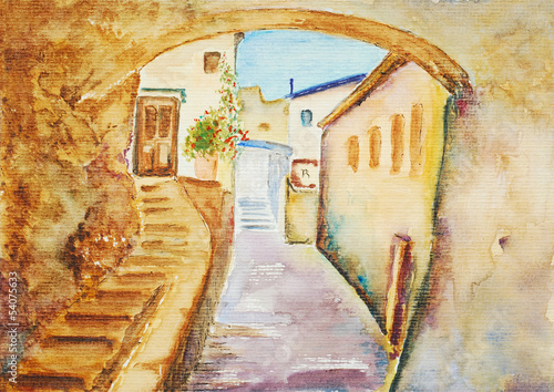 Plakat na zamówienie watercolor painting, urban landscape
