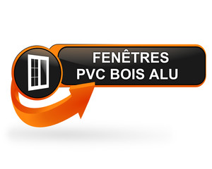 Poster - fenêtres pvc bois alu sur bouton web design orange