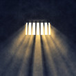 Prison cell interior , barred window