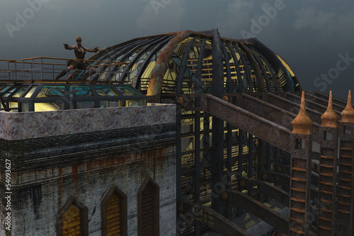 Obraz na płótnie canvas czteroczęściowy "tetraptyk" Architektura steampunk
