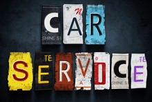 Car Service Word On Vintage License Plates, Concept Sign