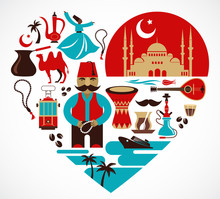 Turkey- Heart With Set Of Vector Illustrations