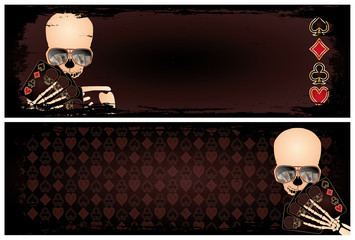 Wall Mural - Two banners with poker skeleton, vector