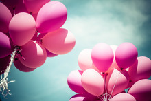 Pink Balloons And Blue Sky Background