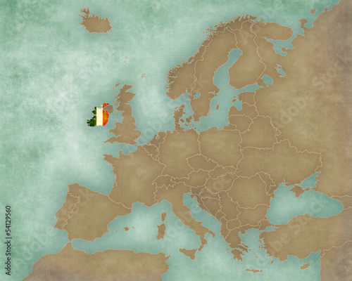 Naklejka samoprzylepna Mapa europy - irlandia (ciemna)