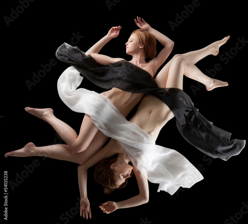 Naklejka dekoracyjna Concept of yin and yang. Sensual girls posing nude