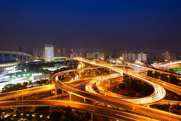 Sticker - night view of the bridge and city in shanghai china.