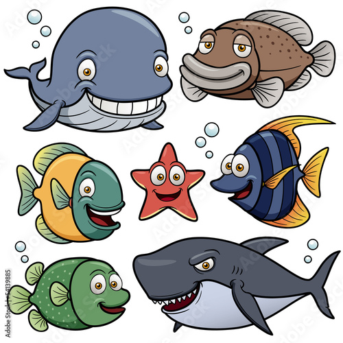Obraz w ramie Vector illustration of Sea Animals Collection