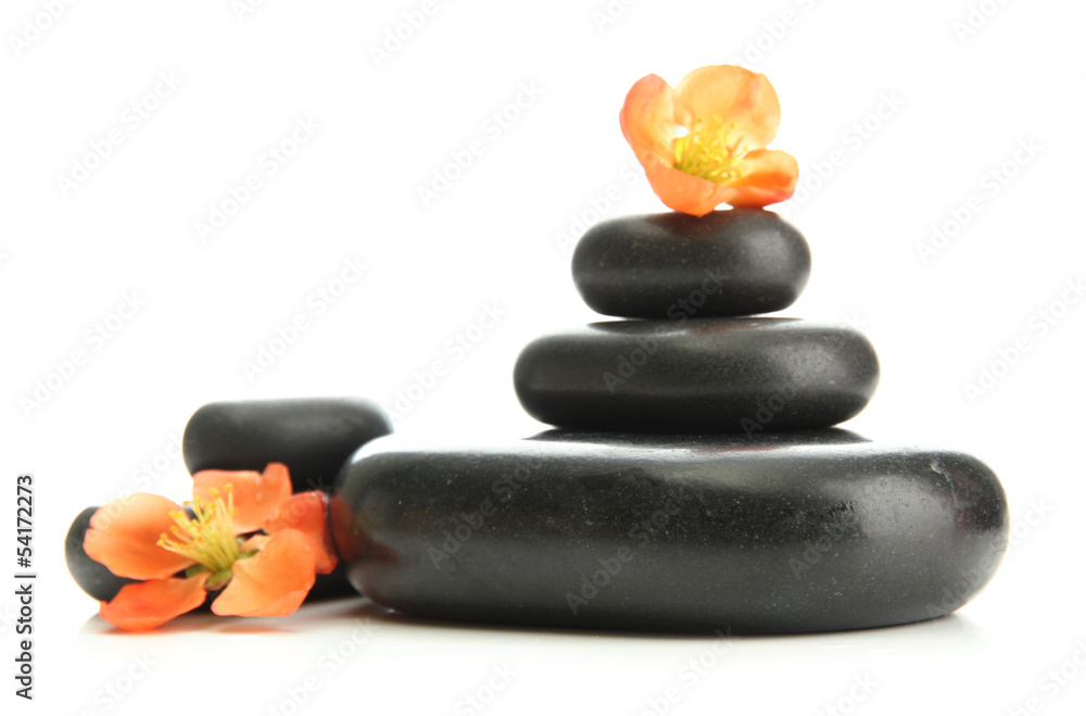 Spa stones and flowers isolated on white