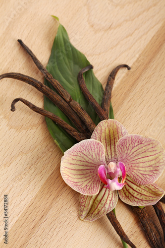 Fototapeta na wymiar Vanilla pods and flower