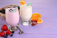 Delicious Milk Shakes With Orange And Blackberry