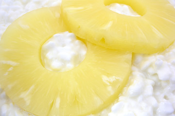 Wall Mural - Close view pineapple sliced on cottage cheese