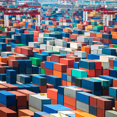 Poster - shipping containers in port