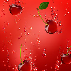 Vector Illustration of a Cherry Falling in Liquid